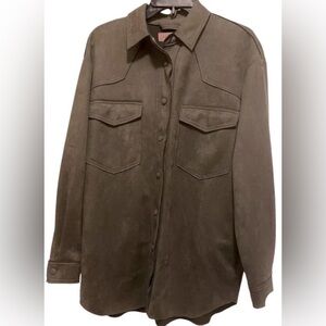 PHILOSOPHY RELAXED SHACKET JACKET WOMEN FAUX SUEDE OLIVE GREEN COLOR SIZE SMALL*